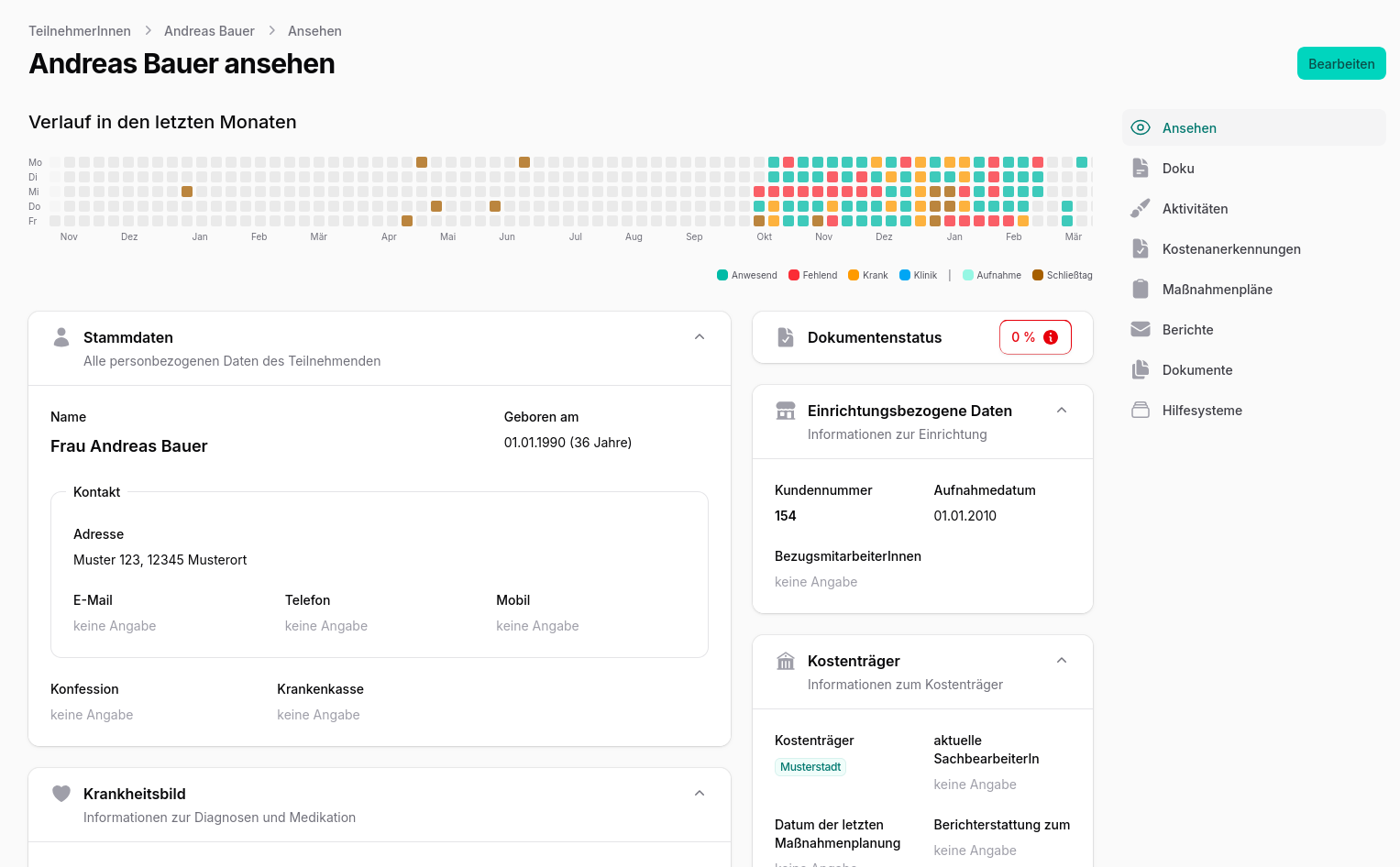 nova Screenshot aus der Klientenakte