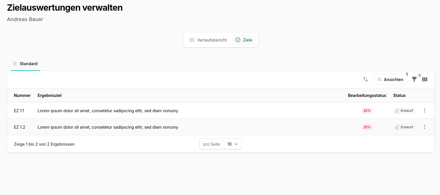 nova Screenshot von der Zielauswertung