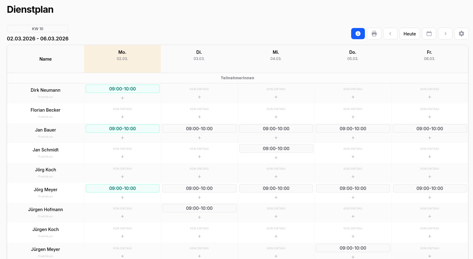nova Screenshot vom Dienstplan